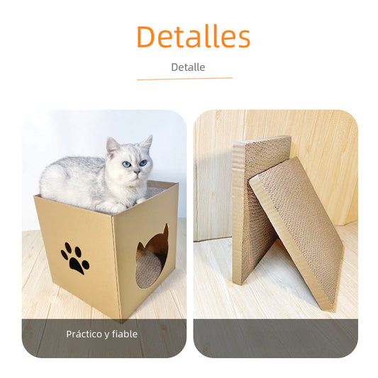 Vertical Feline Scratching Tower with Corrugated House